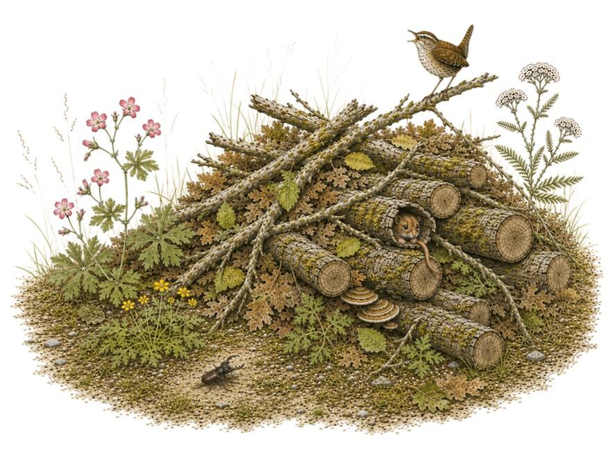 Illustration eines Totholzhaufens