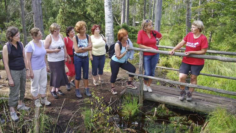 Die Naturvermittlerin erklärt einer Gruppe von Frauen die Eigenheiten des Tanner Moores.