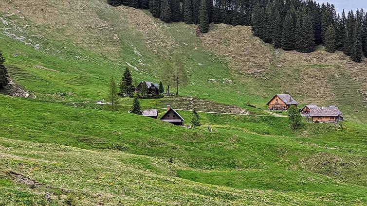Blick auf die bergige Almen-Landschaft im Warscheneck-Gebiet.