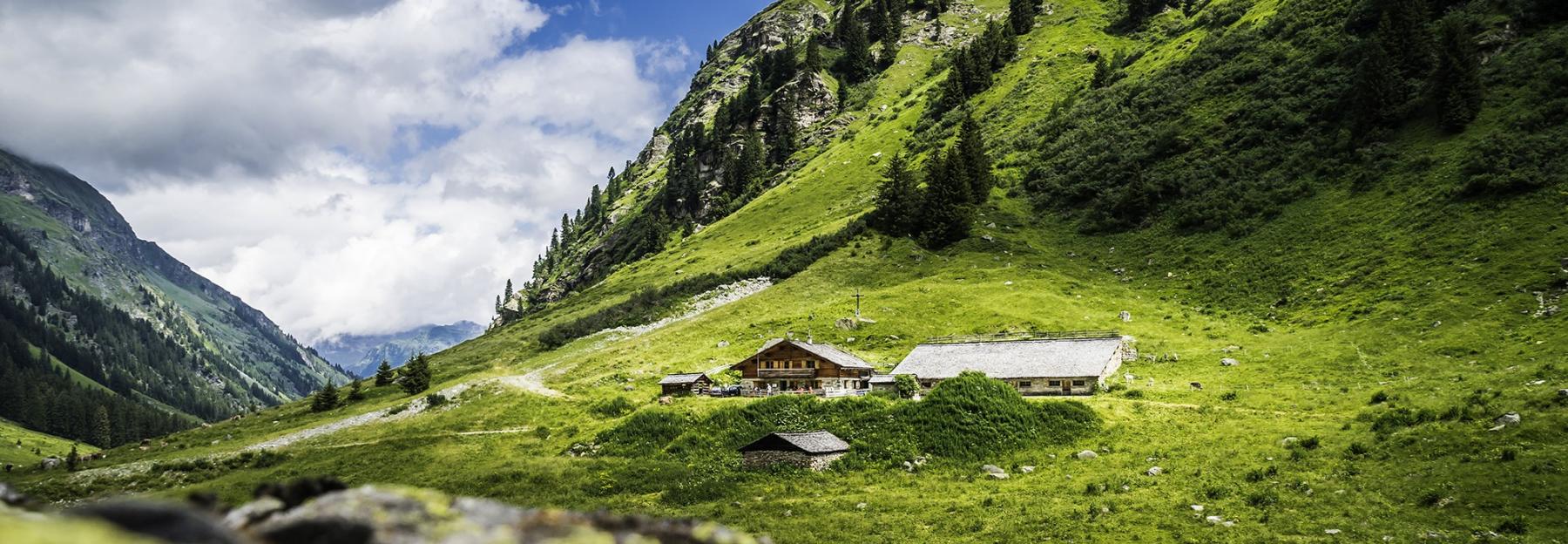 malerische Berglandschaft mit Almhütte