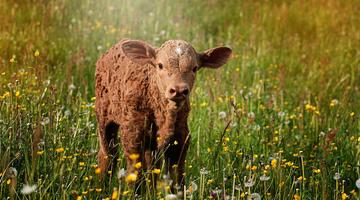 Kalb in einer Blumenwiese