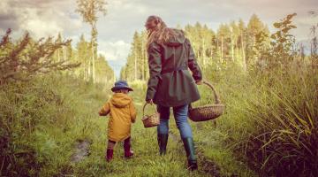 © ArtMarie / www.gettyimages.com Mutter und Kind beim Pilze suchen